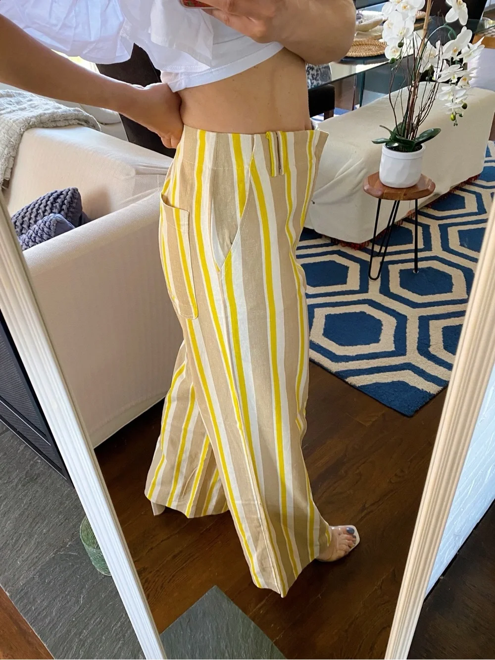 ZARA Striped Linen Blend Wide-Leg Trousers in Beige and Yellow! 🐚